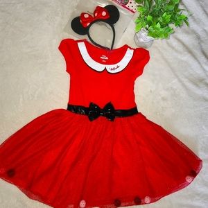 🖤Disney🤍-Size 5T- Minnie Mouse Princess Dress & Ears-Red With Tulle & pompoms